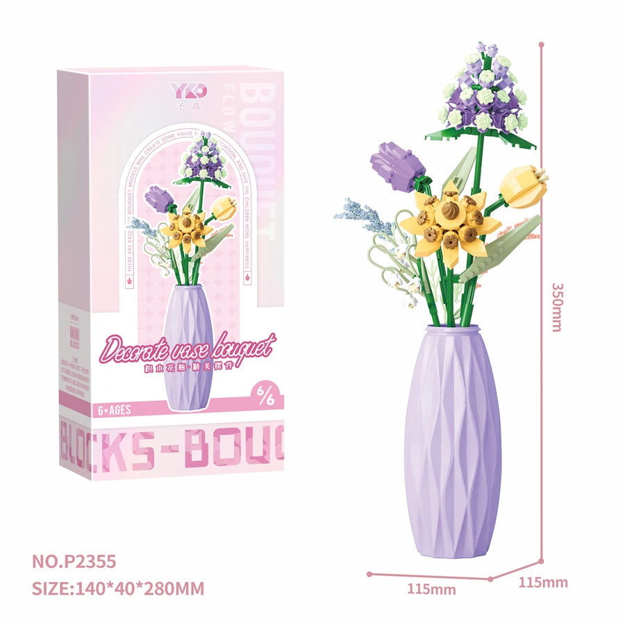 DIY Handmade Flower Building Blocks Set - Plastic Vases for Creative Bouquets - ZOOMNSTORE