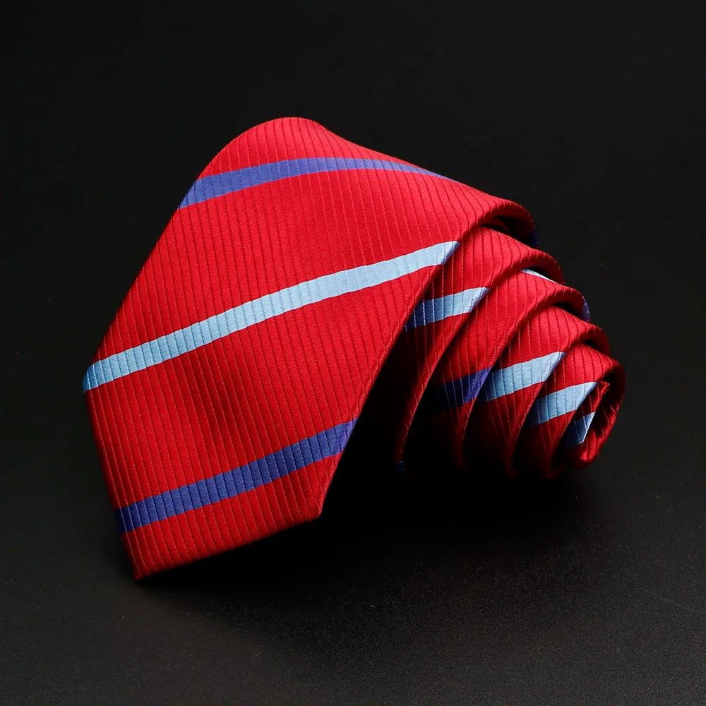 Classic Stripe Mens Tie - Jacquard Necktie in Red Blue Green for Daily Wear and Weddings