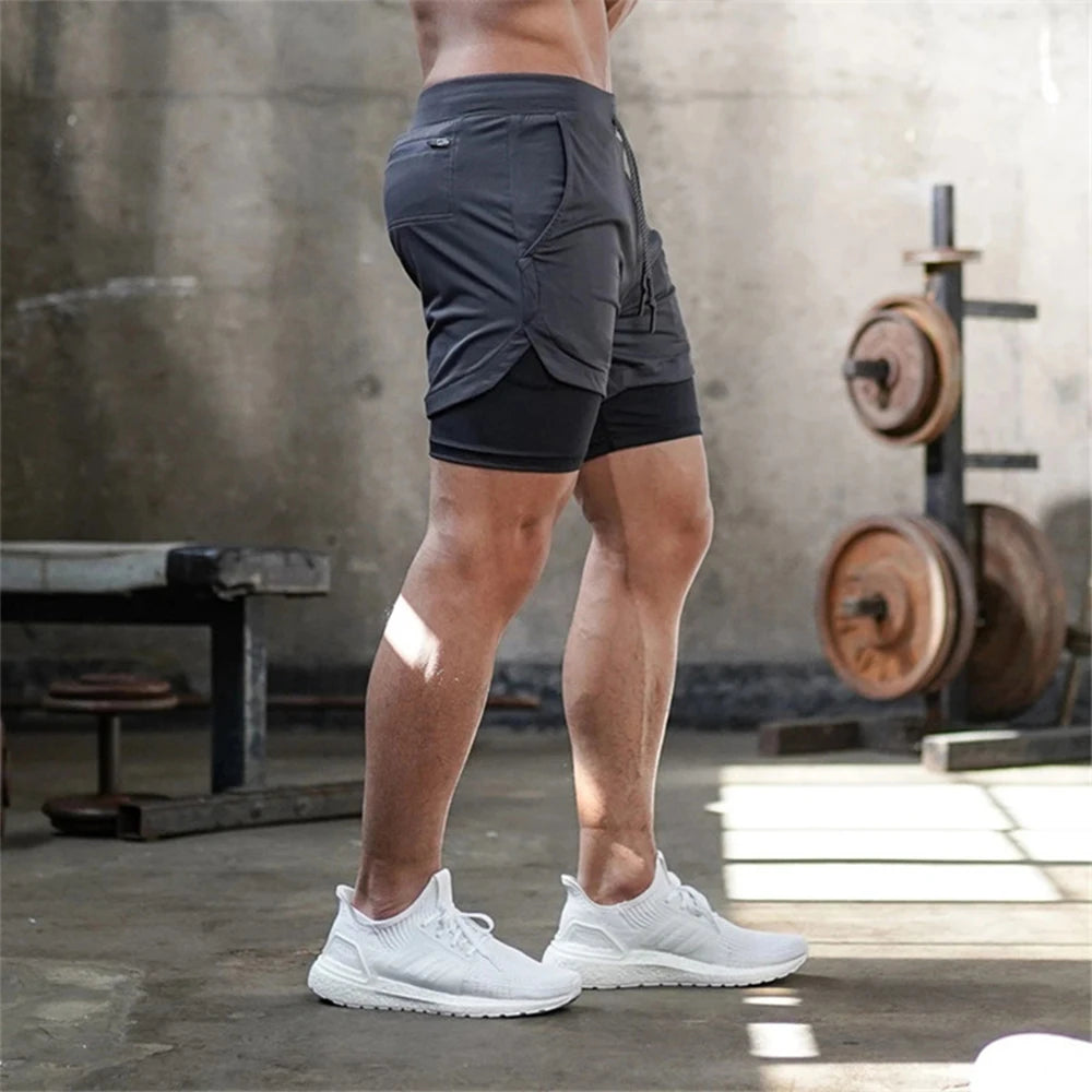 Men Running Shorts - 2 in 1 Quick Dry Sports Jogging Shorts with Hidden Phone Pocket