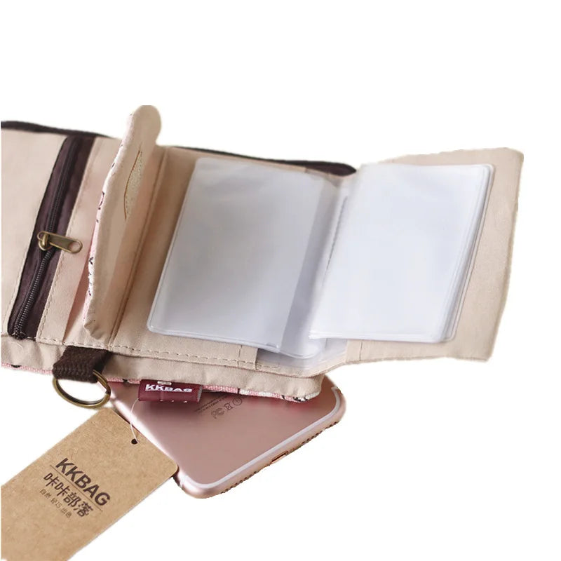 Handmade Three-Fold Fabric Wallet - Multi-Function Zipper Purse for Teens and Adults