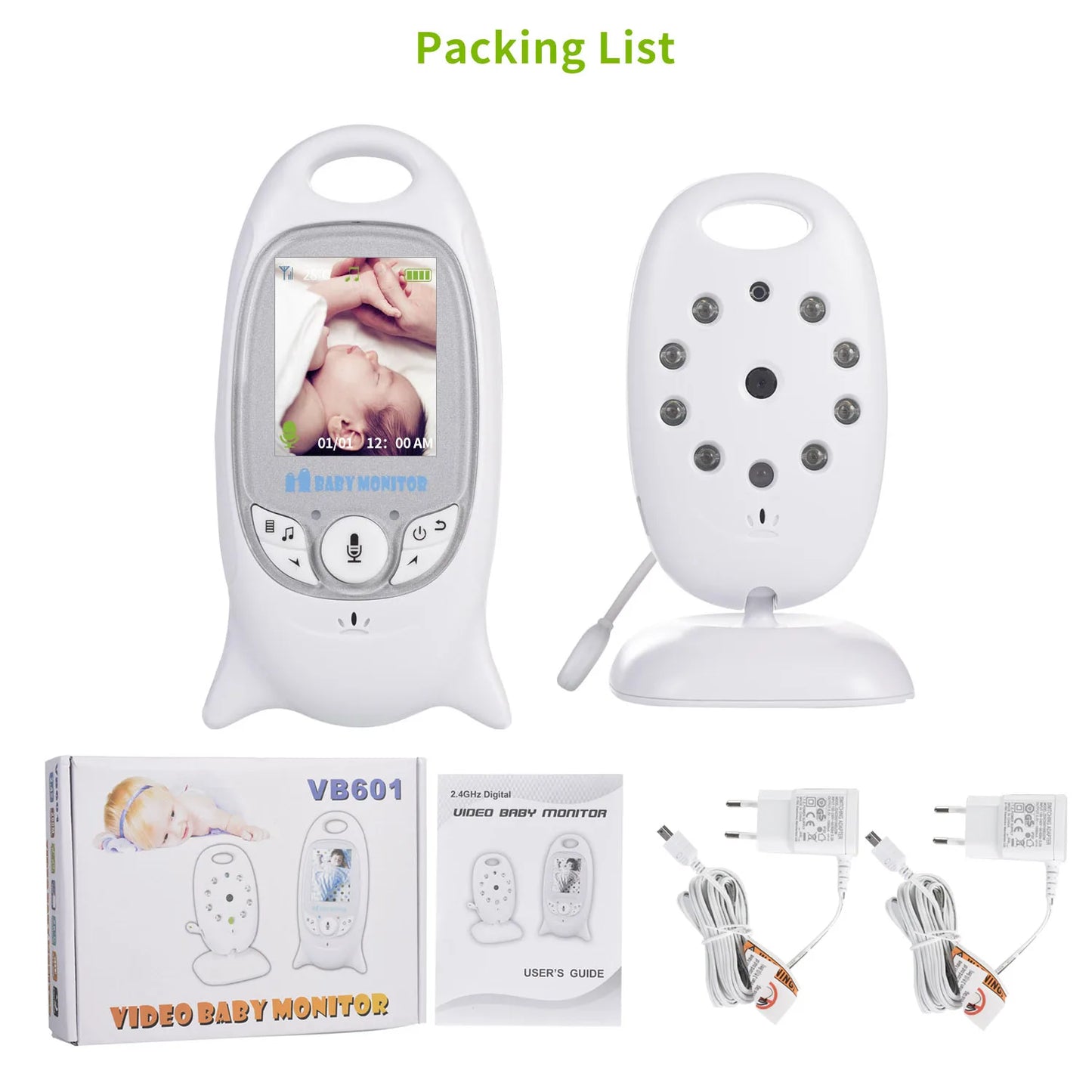 Video Wireless Baby Monitor 2.0 inch Color Security Camera 2 Way Talk Night Vision IR LED Temperature Monitoring with 8 Lullaby