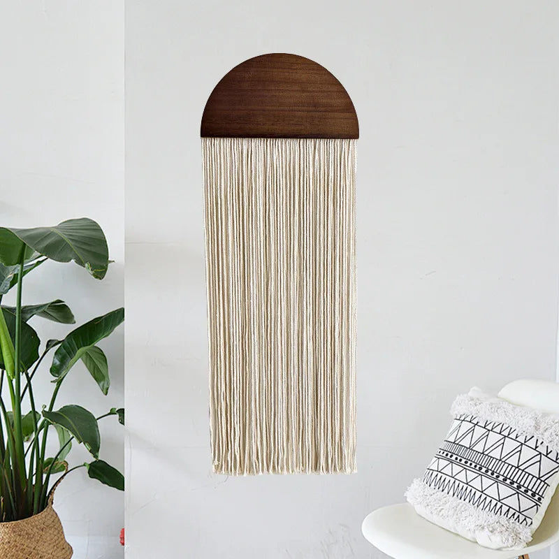 Macrame Wall Hanging - Colorful Half Moon Decor with Natural Wood for Boho Bedroom Living Room - ZOOMNSTORE