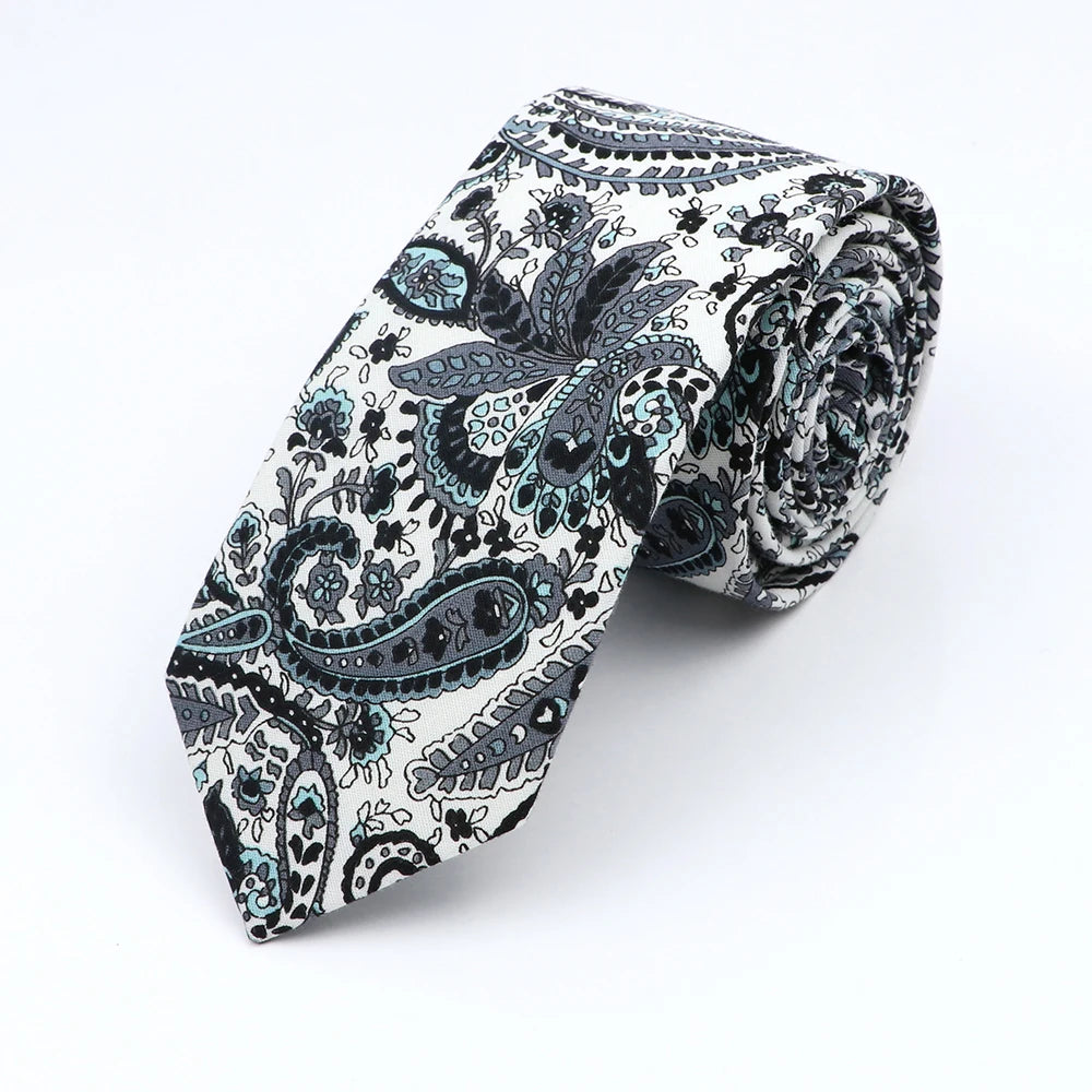 Floral Cotton Tie - Elegant Paisley Necktie for Men Women