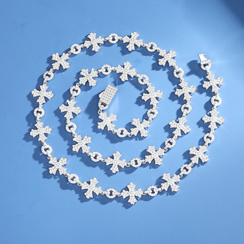 Luxury Handmade Sterling Silver Moissanite Cross Link Chain Necklace for Men - 12mm - ZOOMNSTORE