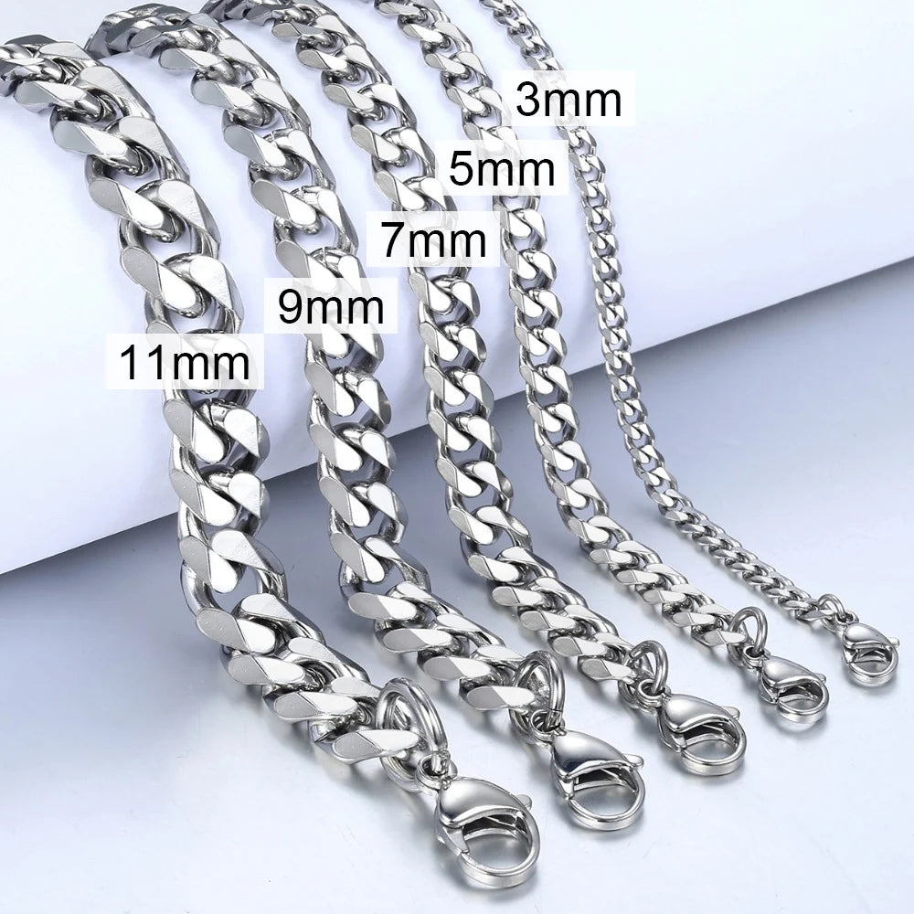Mens Stainless Steel Curb Cuban Link Bracelet - Black Gold Silver Color Womens Jewelry KBM03 - ZOOMNSTORE