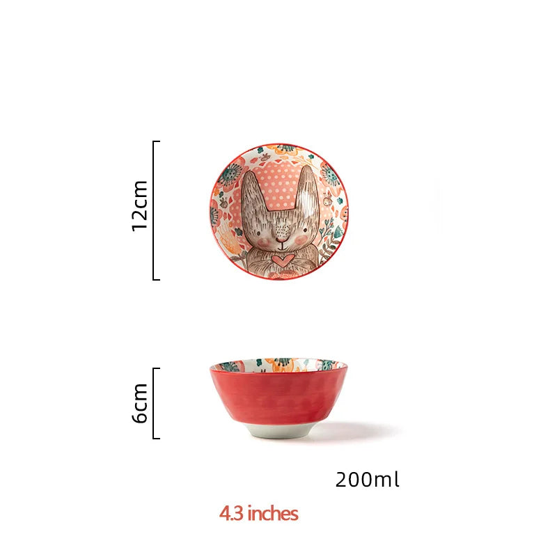 Hand-Painted Rabbit Bowl and Plate Set - Cute Ceramic Soup and Salad Dish