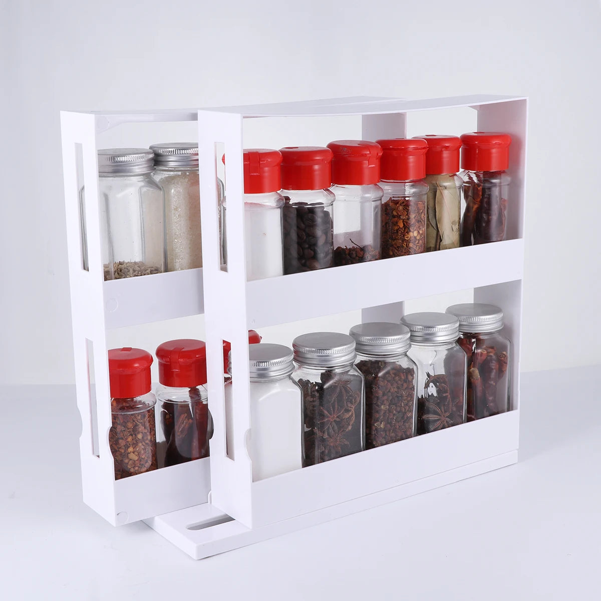 2-Layer Rotating Spice Rack - Kitchen Bottle Organizer and Storage Shelf