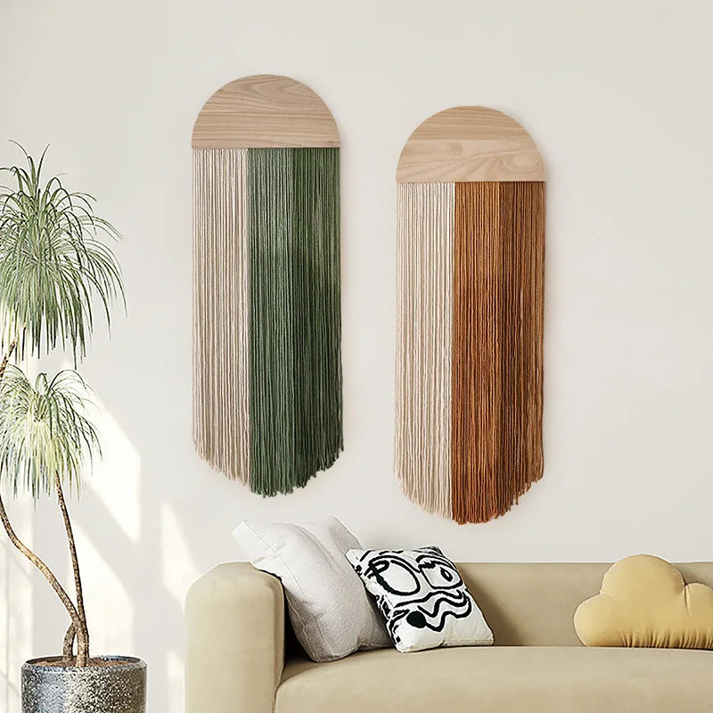 Macrame Wall Hanging - Colorful Half Moon Decor with Natural Wood for Boho Bedroom Living Room - ZOOMNSTORE