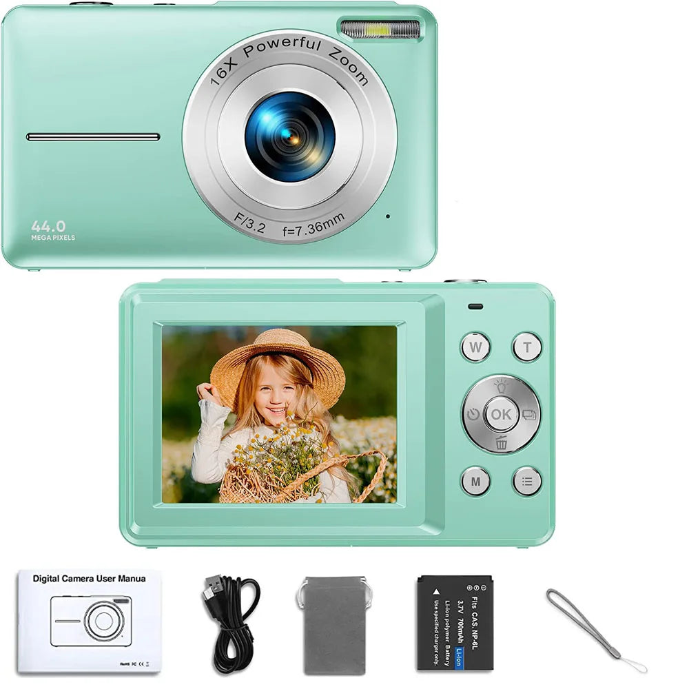 HD 1080P Compact Digital Camera - 44MP Rechargeable Camera with 16x Zoom for Kids Beginners - ZOOMNSTORE
