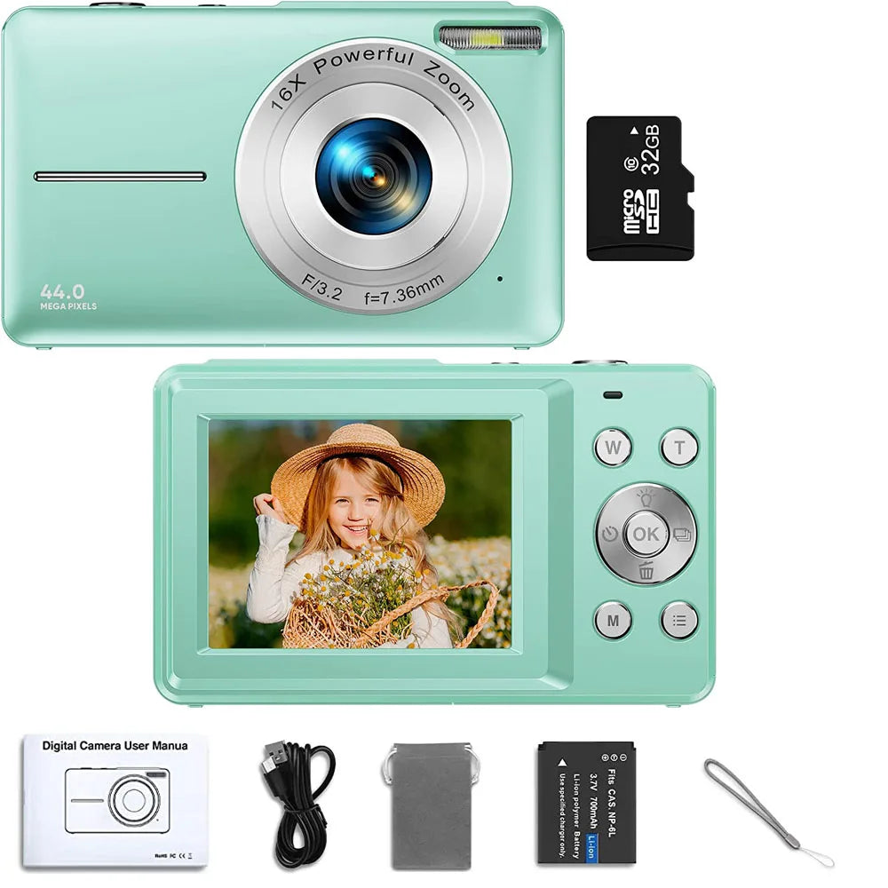 HD 1080P Compact Digital Camera - 44MP Rechargeable Camera with 16x Zoom for Kids Beginners - ZOOMNSTORE