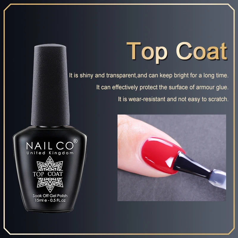HEMATPO Free Top Base Coat Nail Gel - 15ml Semi-Permanent Soak Off UVLED Varnish - ZOOMNSTORE