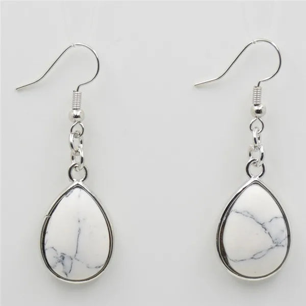 Natural Stone Water-Drop Dangle Earrings β Teardrop Hooks