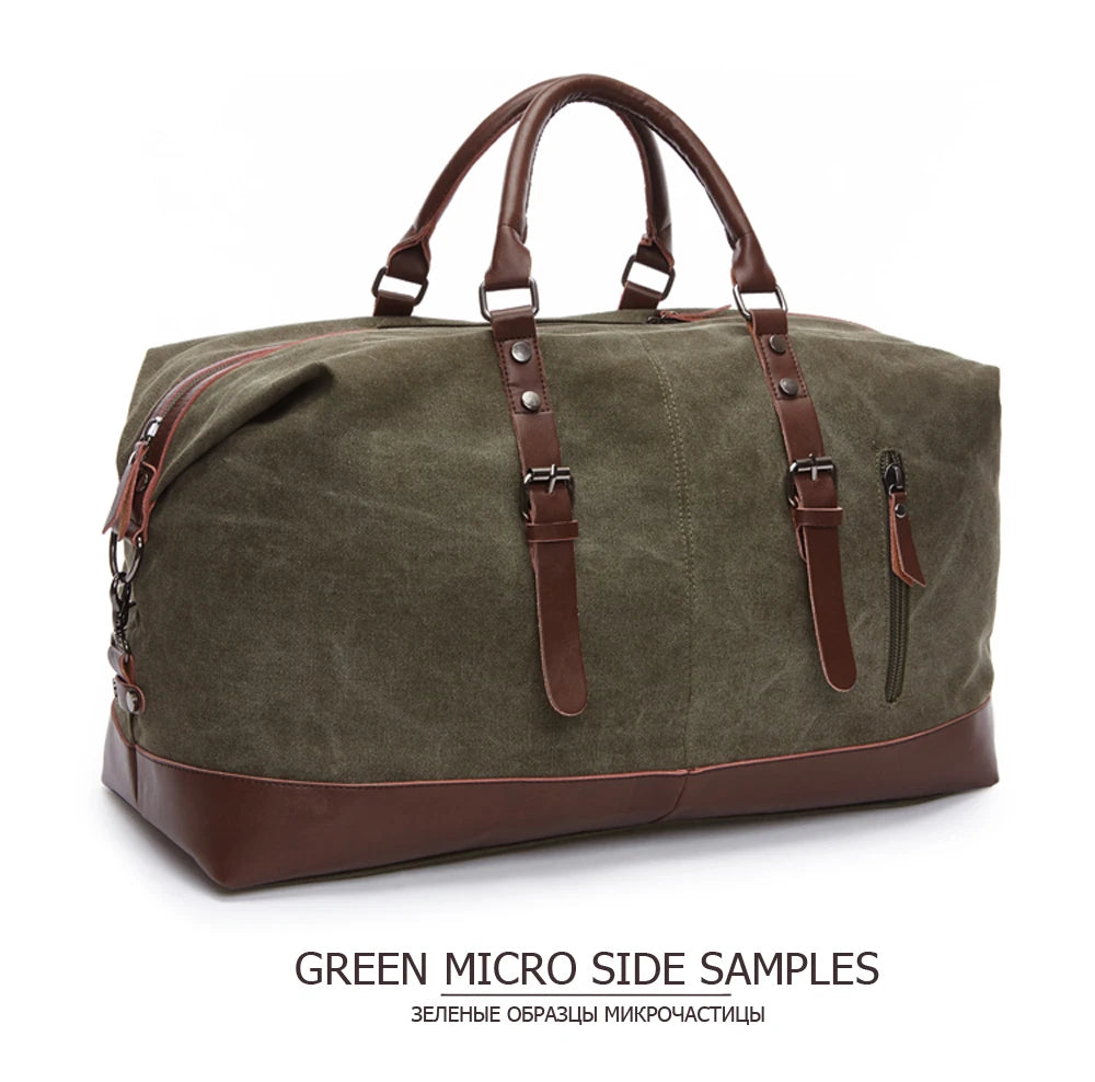 Mens Canvas Leather Duffel Bag - Travel Tote Weekend Luggage