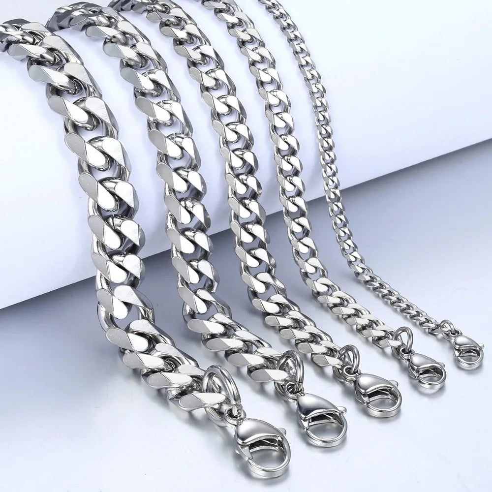 Mens Stainless Steel Curb Cuban Link Bracelet - Black Gold Silver Color Womens Jewelry KBM03 - ZOOMNSTORE