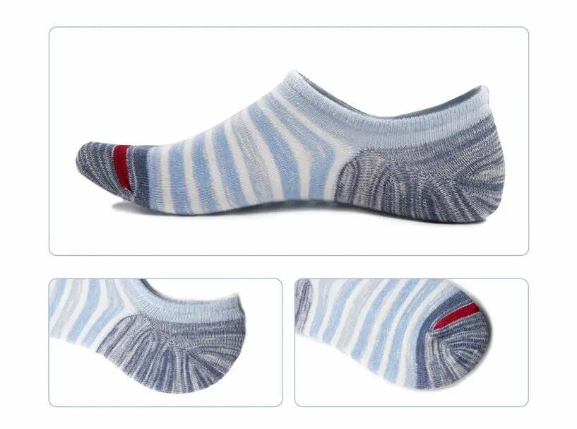 5 Pairs/lot Men Socks Large size Spring Summer Cotton Fashion Striped Silicone Non-slip socks Soft Breathable Short Socks Male