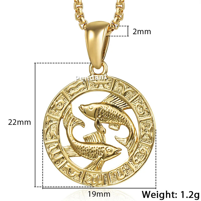Zodiac Sign Pendant Necklace - Gold Horoscope Jewelry for Men Women - ZOOMNSTORE