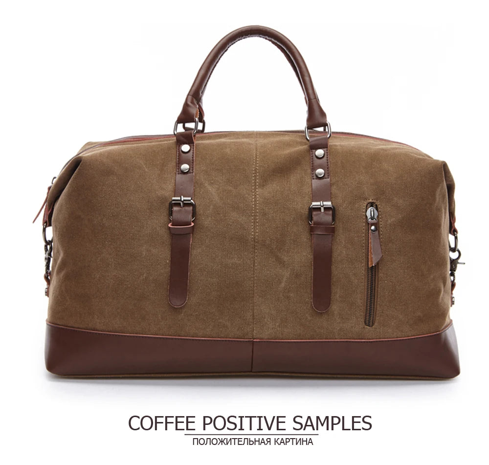 Mens Canvas Leather Duffel Bag - Travel Tote Weekend Luggage