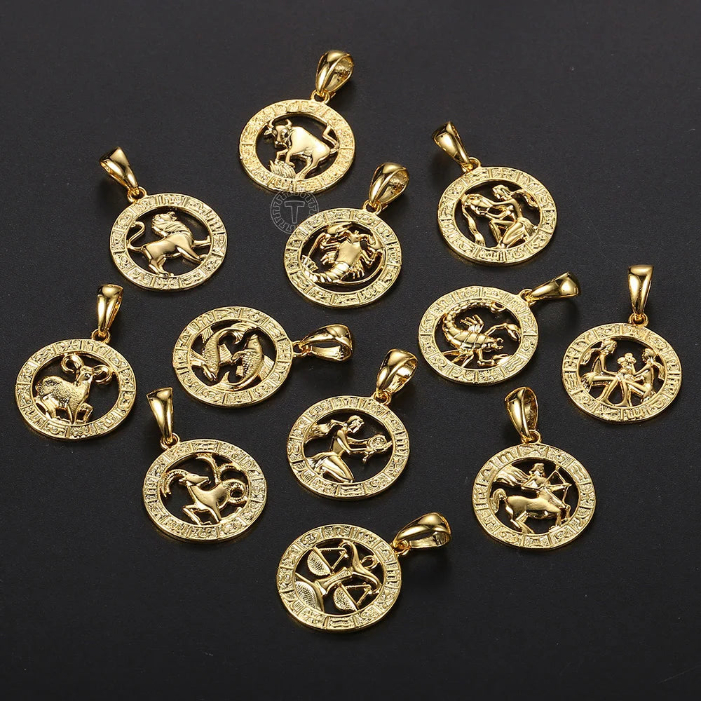 Zodiac Sign Pendant Necklace - Gold Horoscope Jewelry for Men Women - ZOOMNSTORE