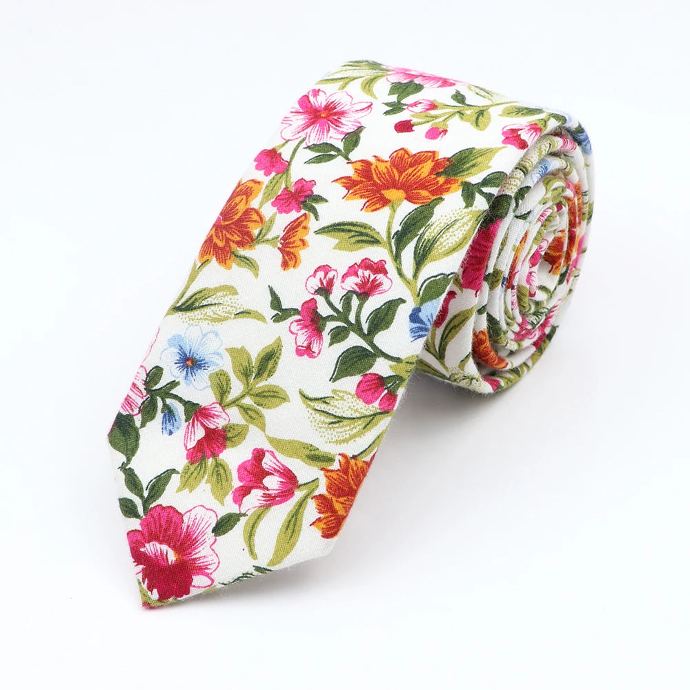 Floral Cotton Tie - Elegant Paisley Necktie for Men Women