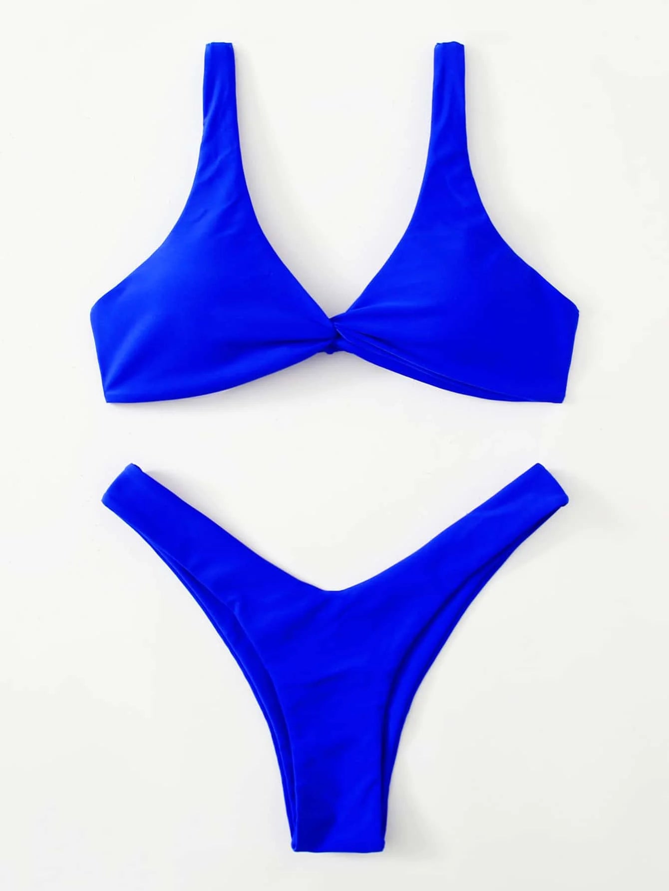 Solid Tie Bikini Set - Padded Push-Up High Leg Brazilian Swimsuit for Women - ZOOMNSTORE
