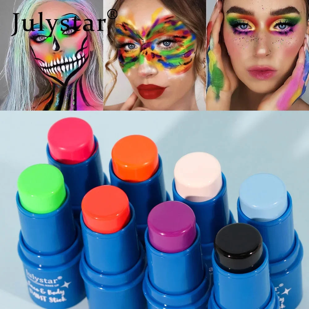 Halloween Face Body Painting Stick Cream Waterproof UV Light Neon Green Purple Pink Black White Paint Party Art Makeup - ZOOMNSTORE