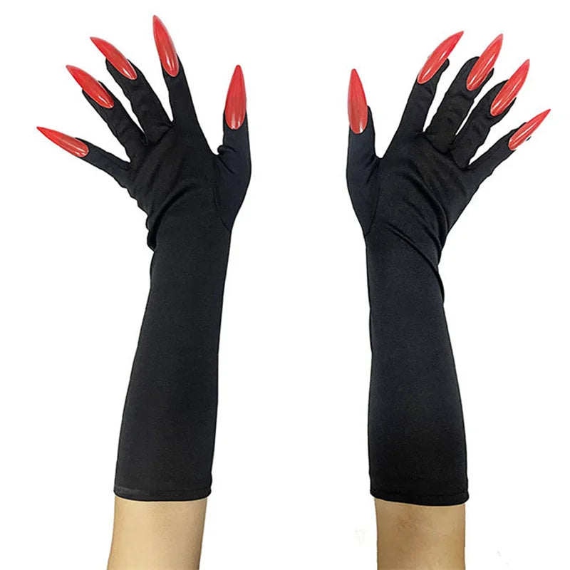 Cool Halloween gloves long section ghost claw dress up gloves fashionable red long nails Cosplay Halloween funny gloves - ZOOMNSTORE