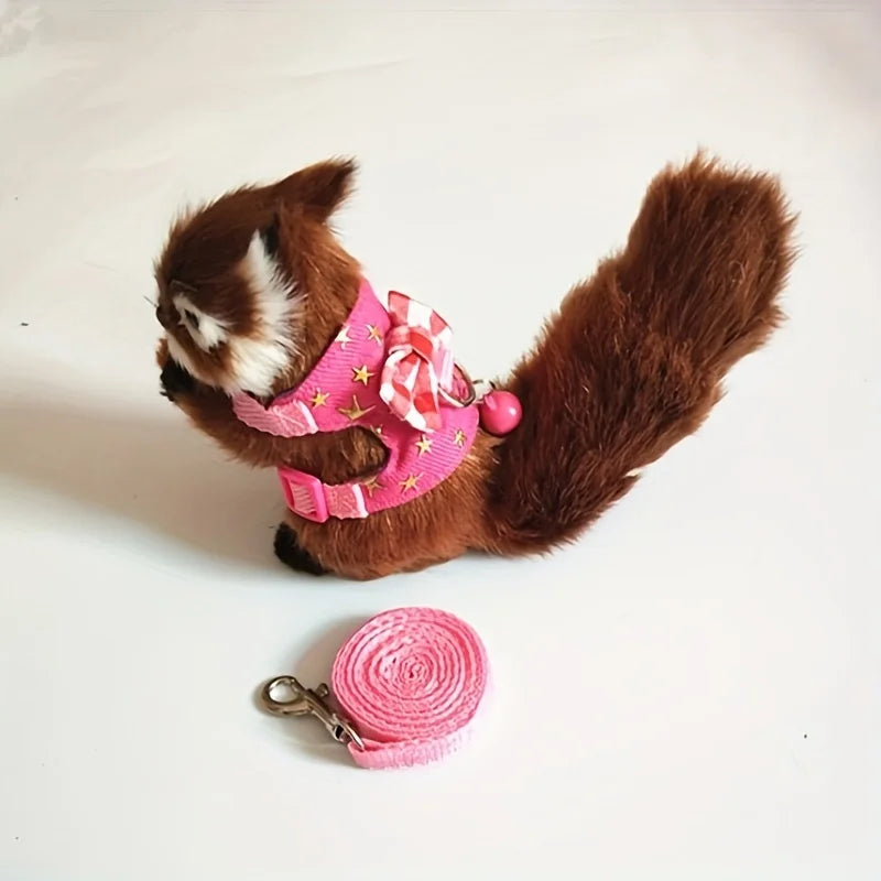 Hamster Harness and Leash Set - Comfortable Padded Vest for Small Pets with Bow Bells - ZOOMNSTORE