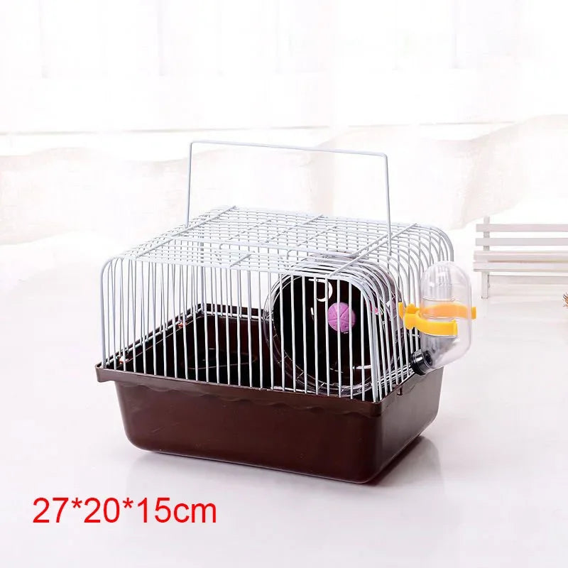 Hamster Wire Cage - Portable Pet Carrier with Running Roller Wheel & Feeding Bowl - ZOOMNSTORE
