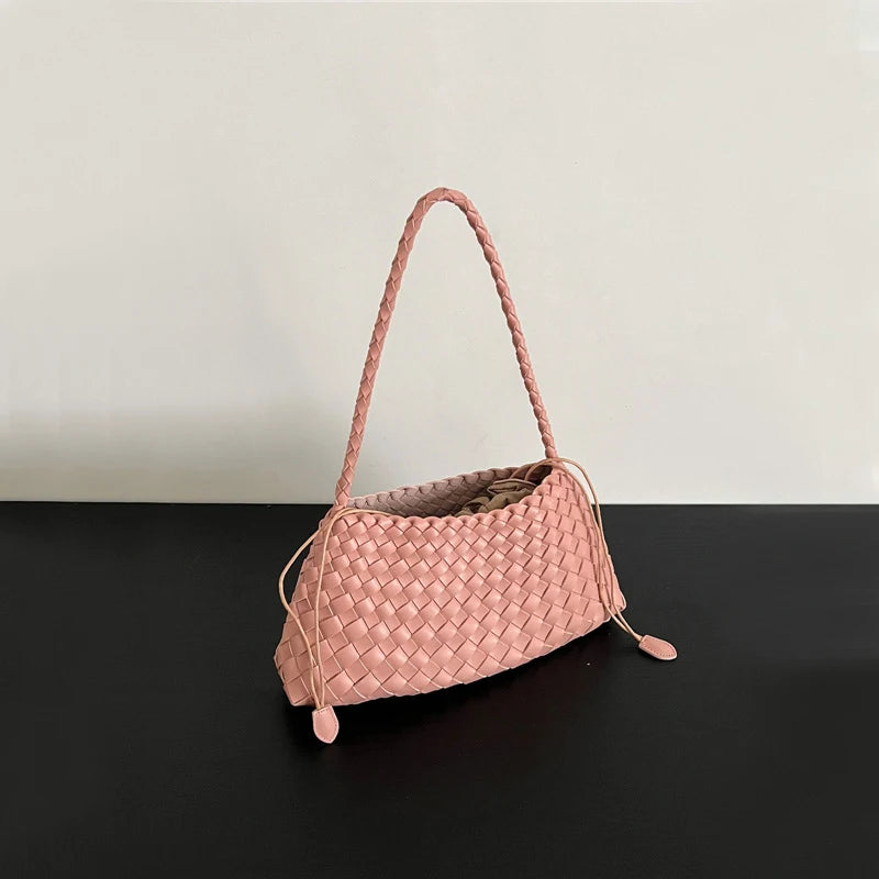 Hand-Woven PU Womens Bucket Bag - Casual Sailboat Shoulder Bag - ZOOMNSTORE