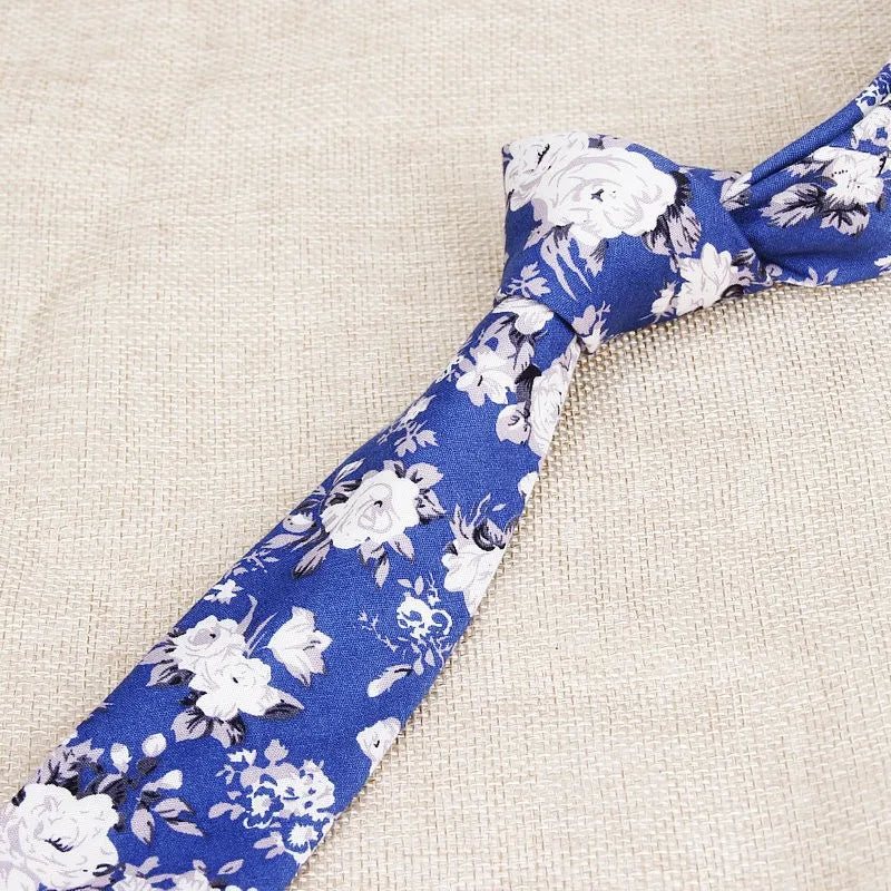 Handmade Floral Tie - Classic Mens Narrow Cotton Necktie for Weddings Casual Wear - ZOOMNSTORE