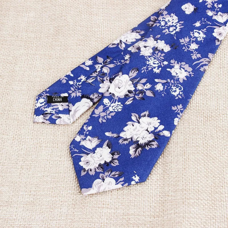 Handmade Floral Tie - Classic Mens Narrow Cotton Necktie for Weddings Casual Wear - ZOOMNSTORE