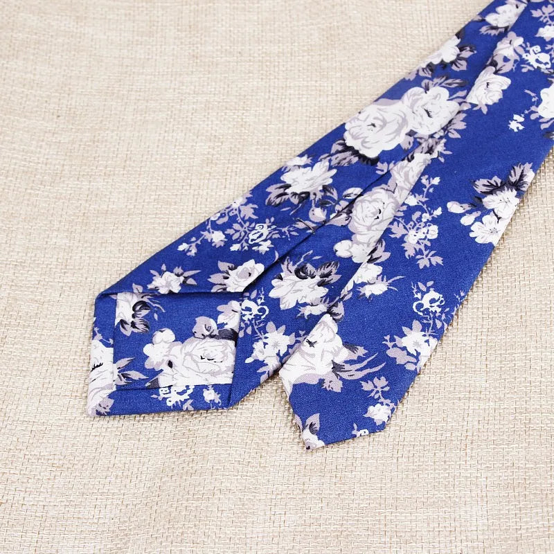 Handmade Floral Tie - Classic Mens Narrow Cotton Necktie for Weddings Casual Wear - ZOOMNSTORE