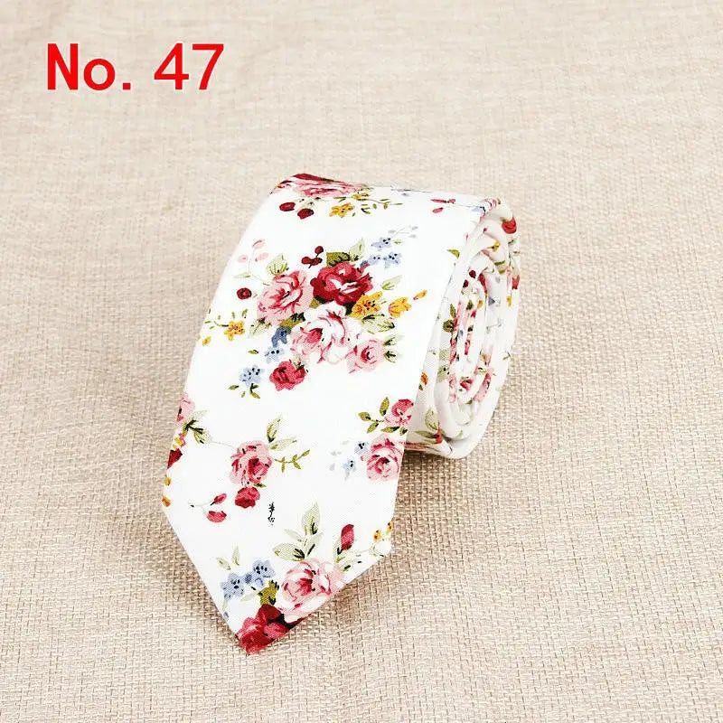 Handmade Floral Tie - Classic Mens Narrow Cotton Necktie for Weddings Casual Wear - ZOOMNSTORE