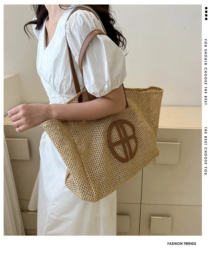 Handmade Straw Tote Bag - Large Capacity Ethnic Style Beach Shoulder Bag for Women 2023 - ZOOMNSTORE