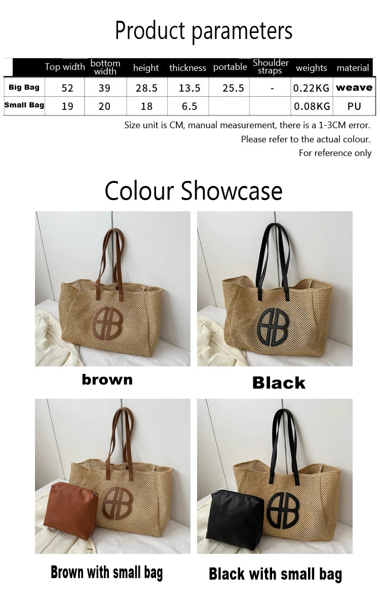 Handmade Straw Tote Bag - Large Capacity Ethnic Style Beach Shoulder Bag for Women 2023 - ZOOMNSTORE