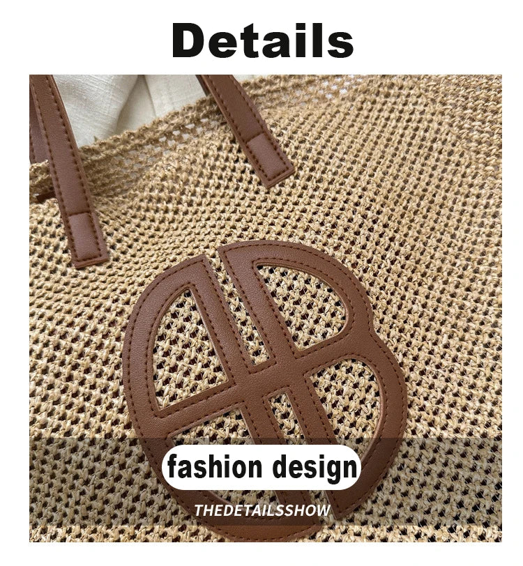Handmade Straw Tote Bag - Large Capacity Ethnic Style Beach Shoulder Bag for Women 2023 - ZOOMNSTORE