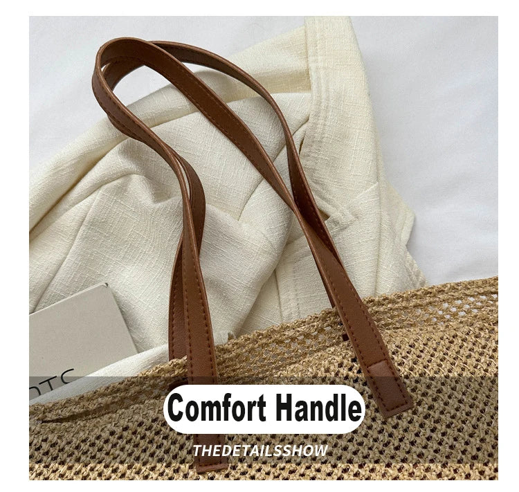Handmade Straw Tote Bag - Large Capacity Ethnic Style Beach Shoulder Bag for Women 2023 - ZOOMNSTORE