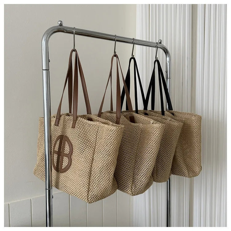 Handmade Straw Tote Bag - Large Capacity Ethnic Style Beach Shoulder Bag for Women 2023 - ZOOMNSTORE