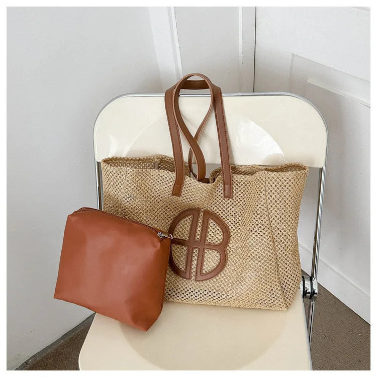 Handmade Straw Tote Bag - Large Capacity Ethnic Style Beach Shoulder Bag for Women 2023 - ZOOMNSTORE