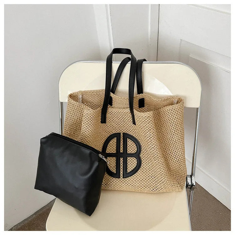 Handmade Straw Tote Bag - Large Capacity Ethnic Style Beach Shoulder Bag for Women 2023 - ZOOMNSTORE