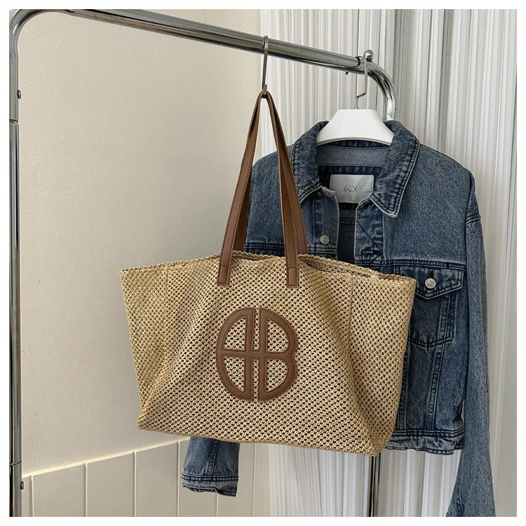Handmade Straw Tote Bag - Large Capacity Ethnic Style Beach Shoulder Bag for Women 2023 - ZOOMNSTORE
