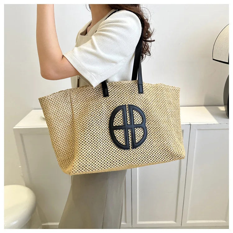 Handmade Straw Tote Bag - Large Capacity Ethnic Style Beach Shoulder Bag for Women 2023 - ZOOMNSTORE