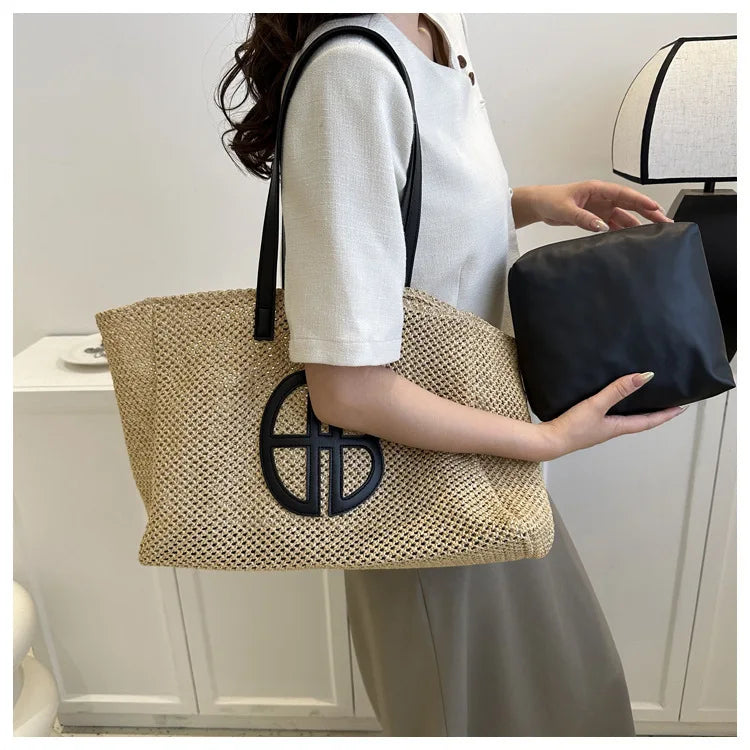 Handmade Straw Tote Bag - Large Capacity Ethnic Style Beach Shoulder Bag for Women 2023 - ZOOMNSTORE