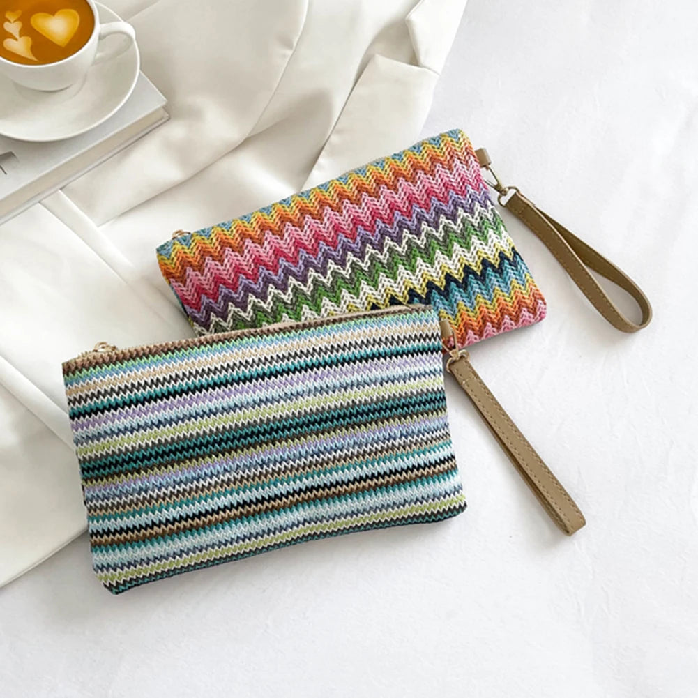 Handmade Vintage Woven Clutch Bag - Colorful Casual Beach Purse for Vacation - ZOOMNSTORE