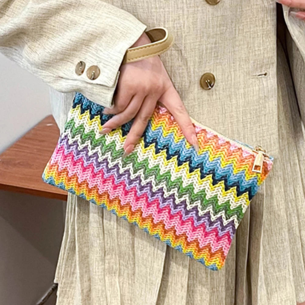 Handmade Vintage Woven Clutch Bag - Colorful Casual Beach Purse for Vacation - ZOOMNSTORE