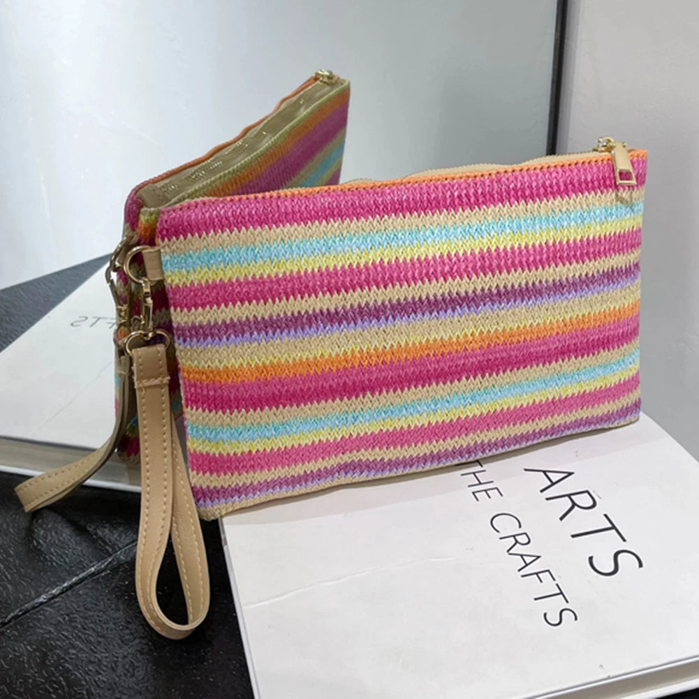 Handmade Vintage Woven Clutch Bag - Colorful Casual Beach Purse for Vacation - ZOOMNSTORE