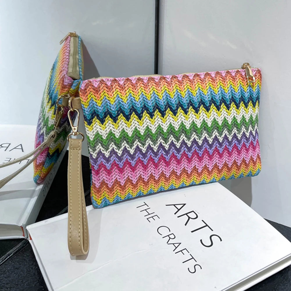 Handmade Vintage Woven Clutch Bag - Colorful Casual Beach Purse for Vacation - ZOOMNSTORE