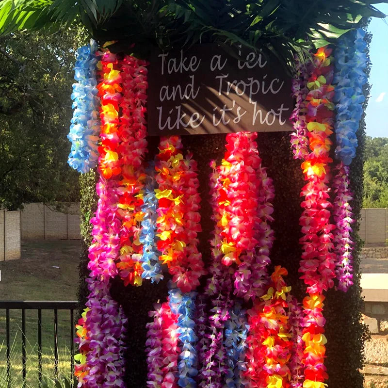 Hawaiian Flower Wreath Necklace - Tropical Luau Party Decoration Artificial Flower Lei 102050pcs - ZOOMNSTORE