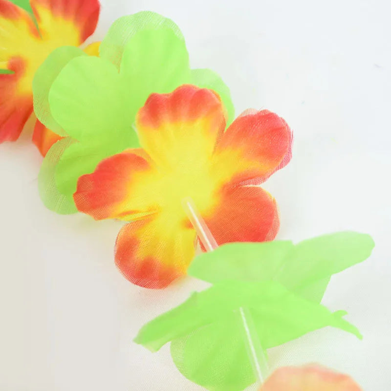 Hawaiian Flower Wreath Necklace - Tropical Luau Party Decoration Artificial Flower Lei 102050pcs - ZOOMNSTORE