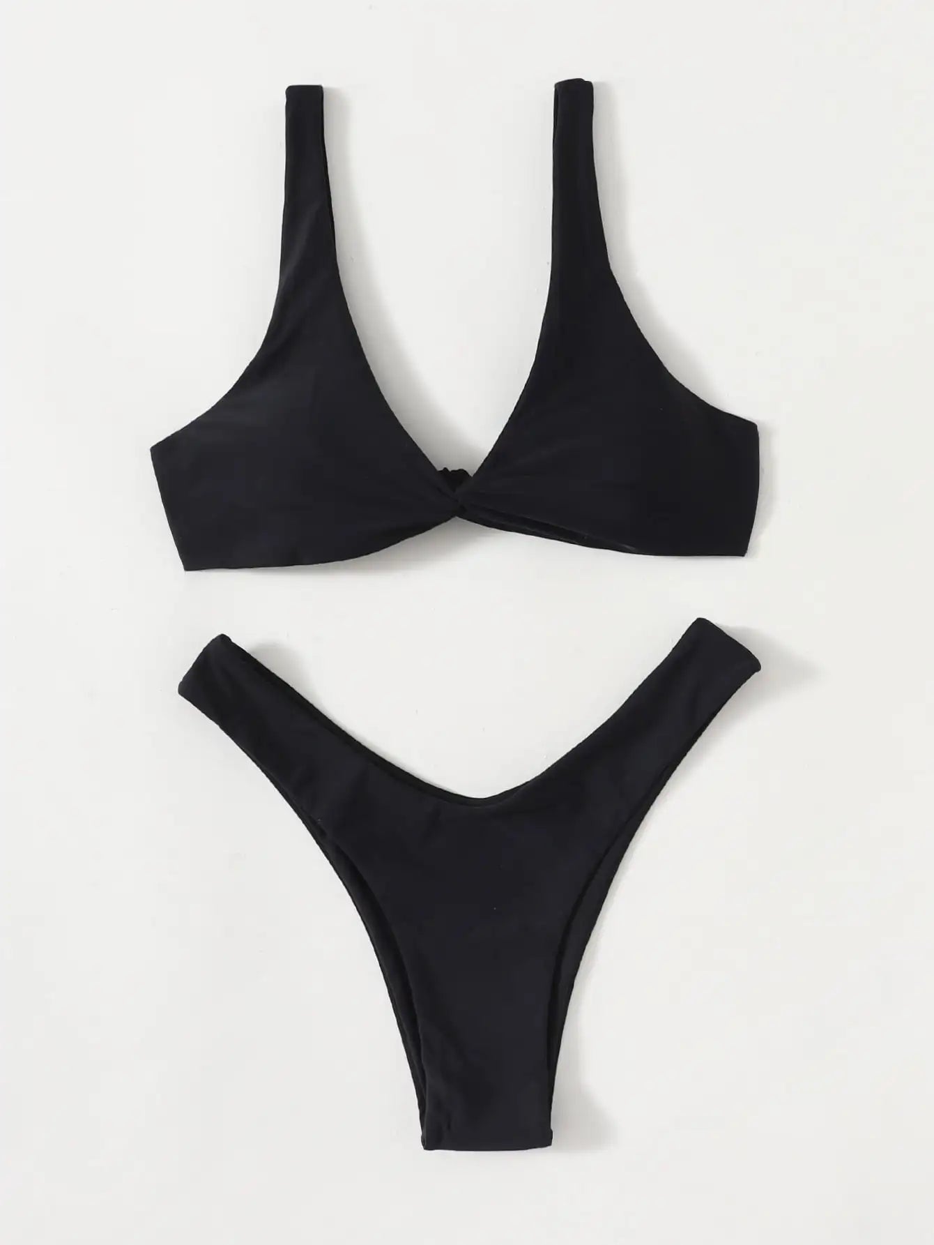 Solid Tie Bikini Set - Padded Push-Up High Leg Brazilian Swimsuit for Women - ZOOMNSTORE
